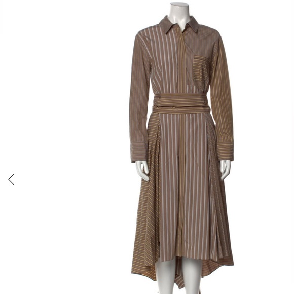 Brunello Cucinelli Beige and Brown Striped High-Low Dress - Picture 9 of 9